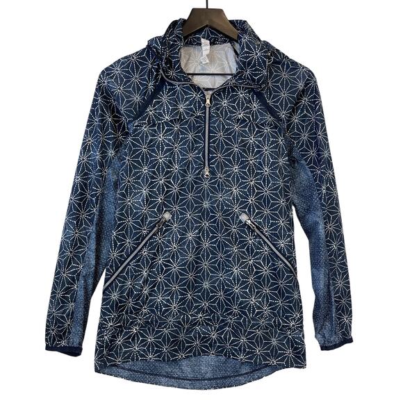 Lululemon Size 2 Blue Printed 1/2 Zip Windbreaker Hooded Jacket - Picture 1 of 14